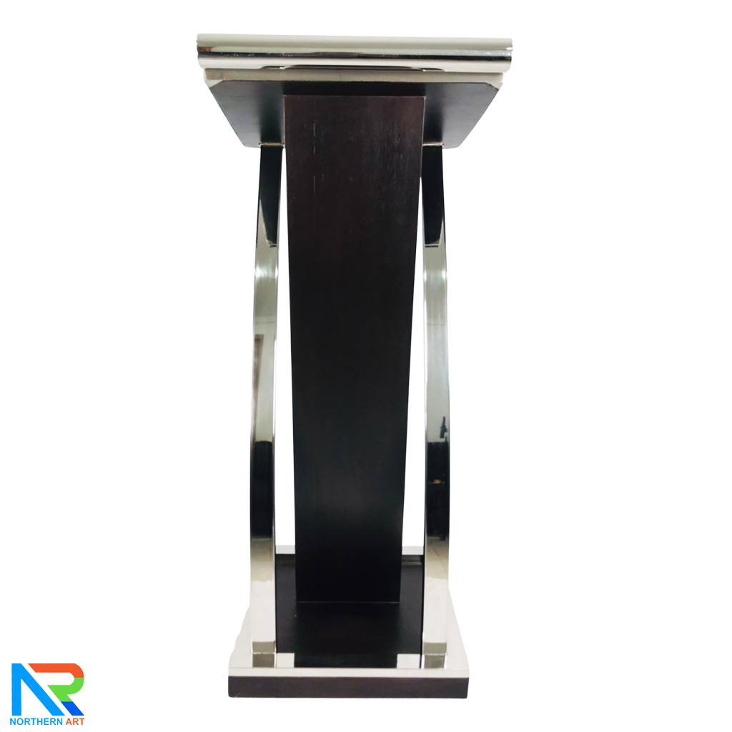 โพเดียมไม้จริง สีดำ PD-01 ขนาด (W) 48x (L) 51 (H) 120 cm Top หุ้มสแตนเลส เกรด 304 แข็งแรงทนทาน พร้อมจัดส่งทั่วไทย