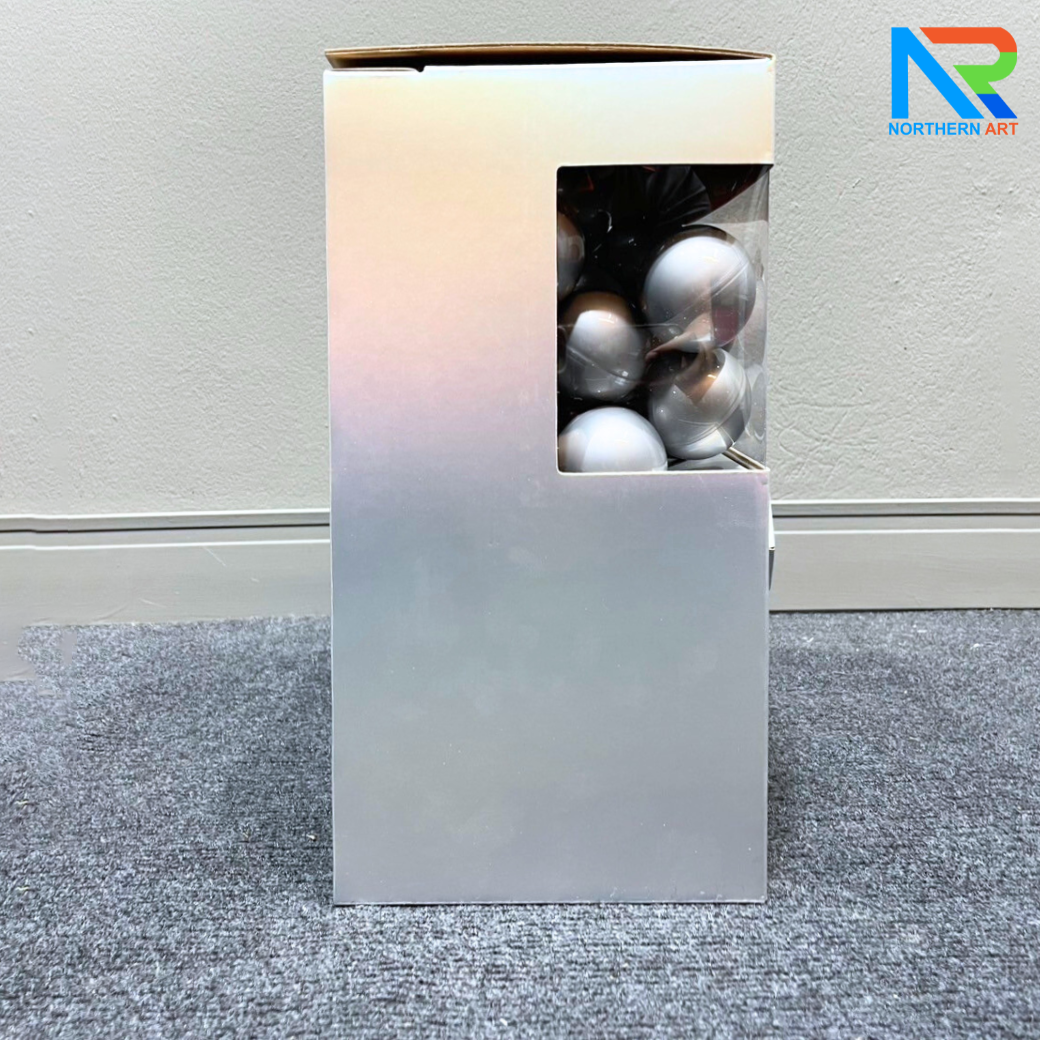 เกมส์หมุนบอล จับรางวัล ตั้งโต๊ะ กล่องสีเทา ขนาด 24.5 x 19.5 x 36.5 cm. พร้อมลูกบอลใส่ฉลาดขนาด 55 มม.จำนวน 30 ลูก