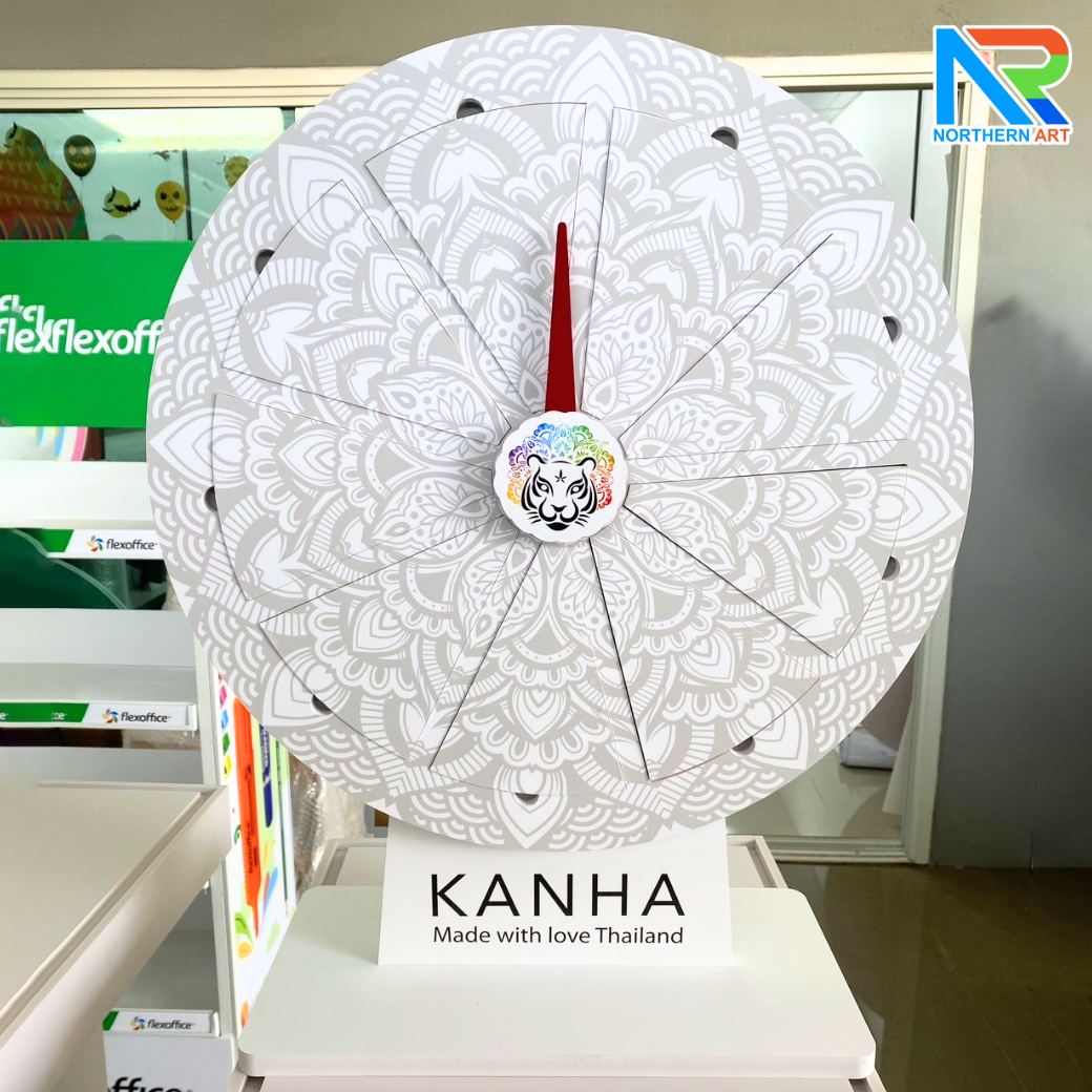 เกมส์วงล้อแม่เหล็กตั้งโต๊ะ ขนาดวงล้อ 50 ซม. สูง 61 ซม. วัสดุพลาสวูดสีขาว หนา 8-15 มม. ถอดประกอบได้