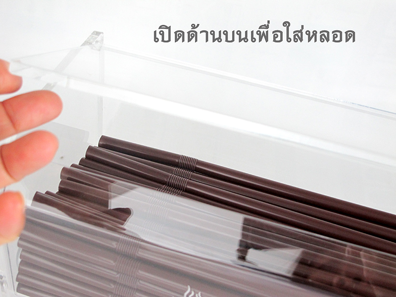 กล่องจ่ายหลอด ที่ใส่หลอด อะคริลิค Delisio แบบหมุนด้านข้าง