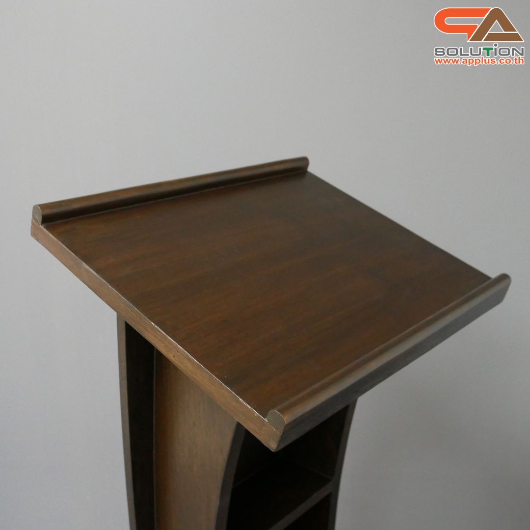 โพเดียมไม้ สีโอ๊ค ขนาด (W) 50 x (L) 40 x (H) 120ซม.TOP เอียง พร้อมชั้นวางของ