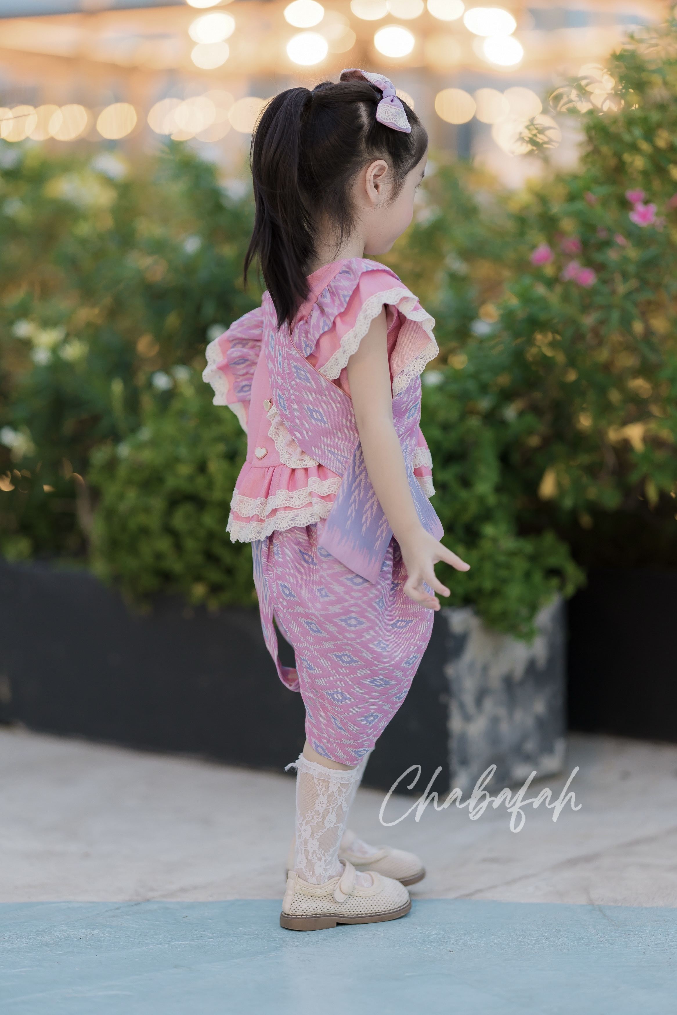 (เซต 4 ชิ้น) ชุดไทยแบรนด์ Chabafah รุ่น "ศิรินภา" สีชมพูหวาน