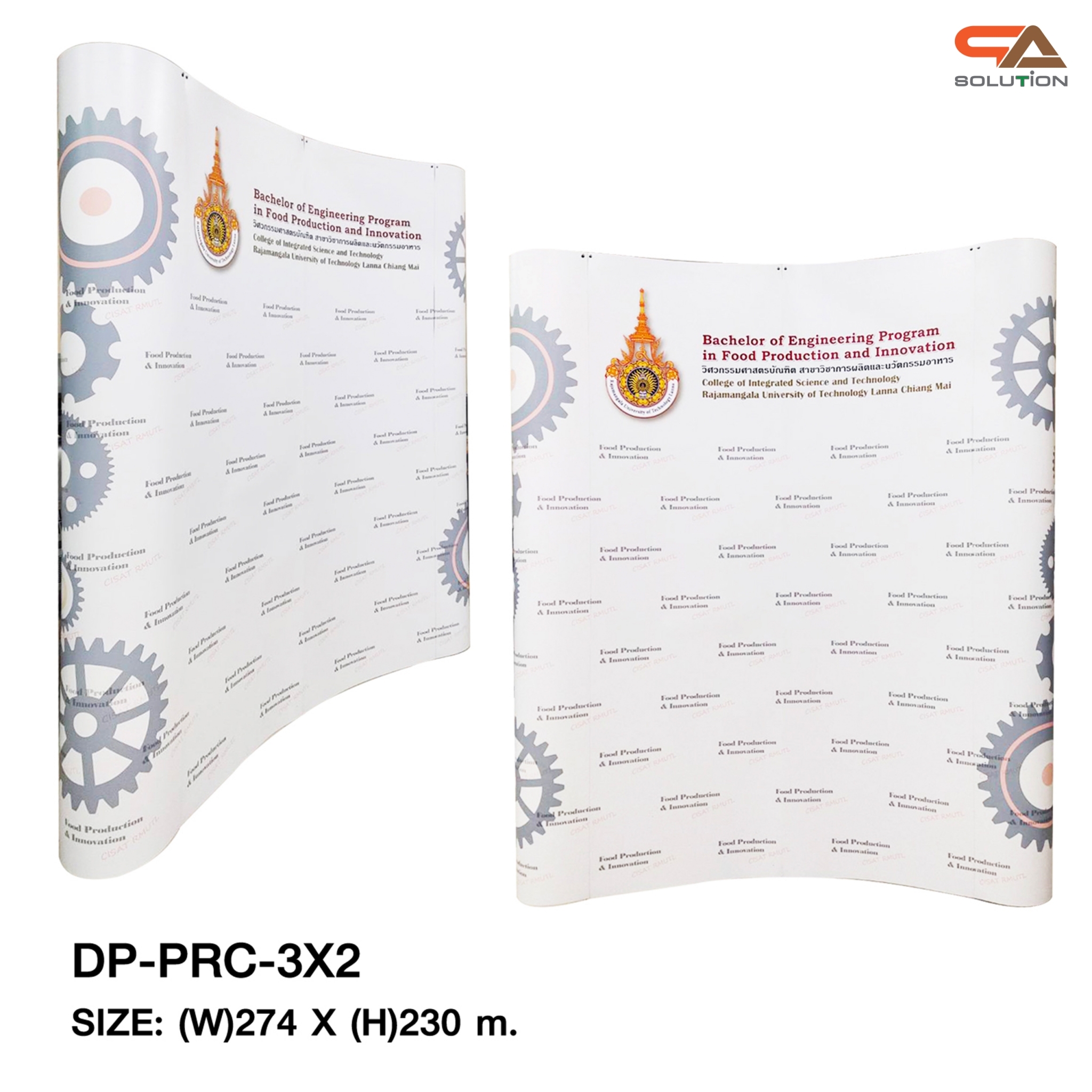 BACK DROP ฉากแบคดรอป รุ่นมน แบบโค้ง โครงอะลูมิเนียม ถอดประกอบได้ พร้อมงานพิมพ์+โคมไฟ พร้อมกระเป๋าล้อลาก 1 ใบ