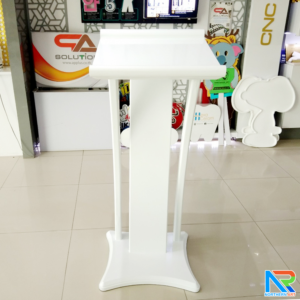 โพเดียมไม้ ขนาดTOP (W) 45 x (L) 50 cm.สูง 120 ซม.ตกแต่งไม้โค้งด้านข้าง สวยคลาสสิค พร้อมจัดส่งทั่วไทย