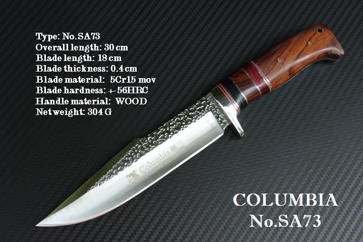 มีด COLUMBIA รุ่น SA73 ใบตอกลายขรุขระ ด้ามไม้แท้อย่างดี พร้อมซองไนลอน