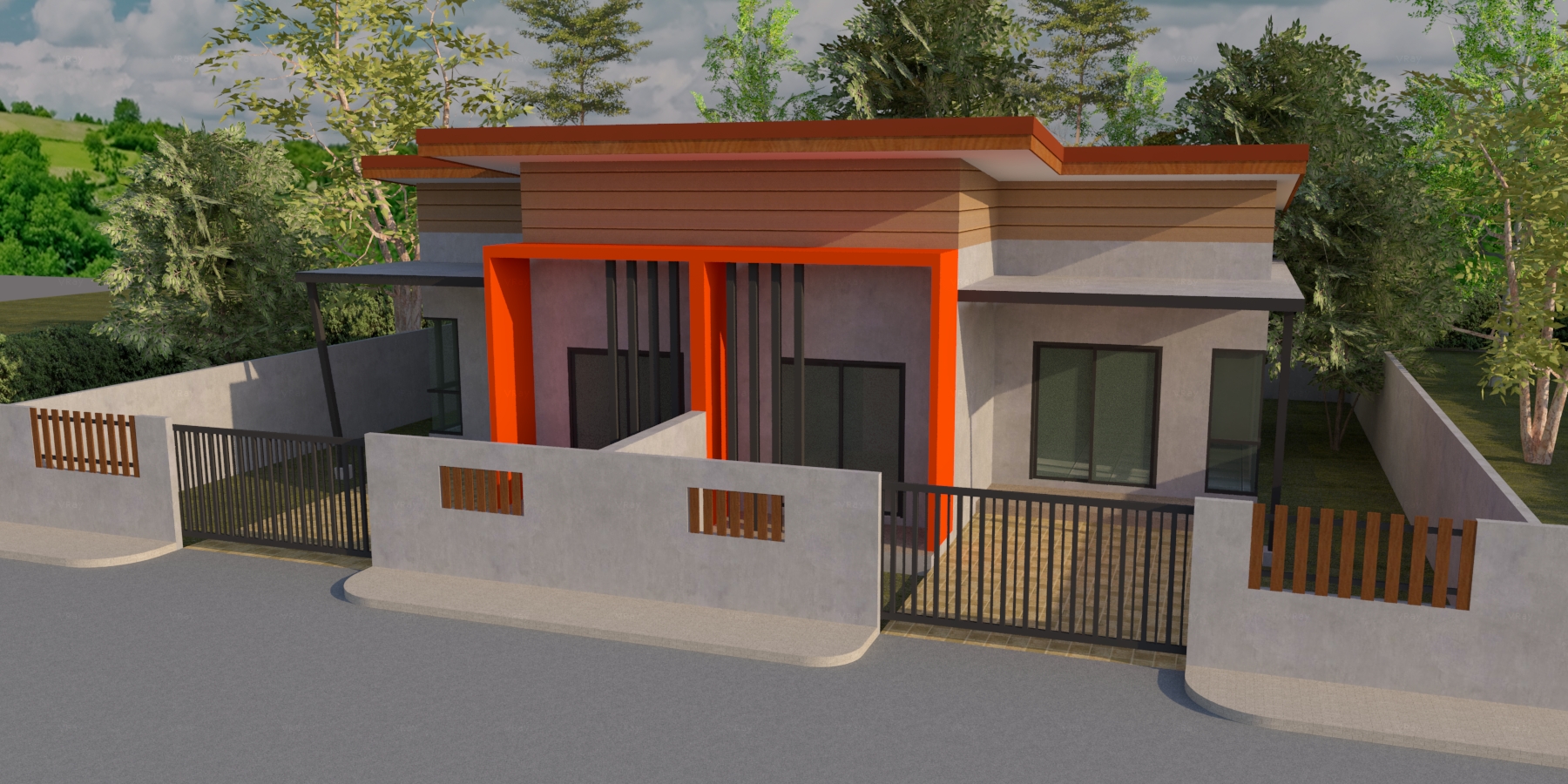 แบบบ้าน N1-08 แบบบ้านแฝดชั้นเดียวทรงโมเดิร์น