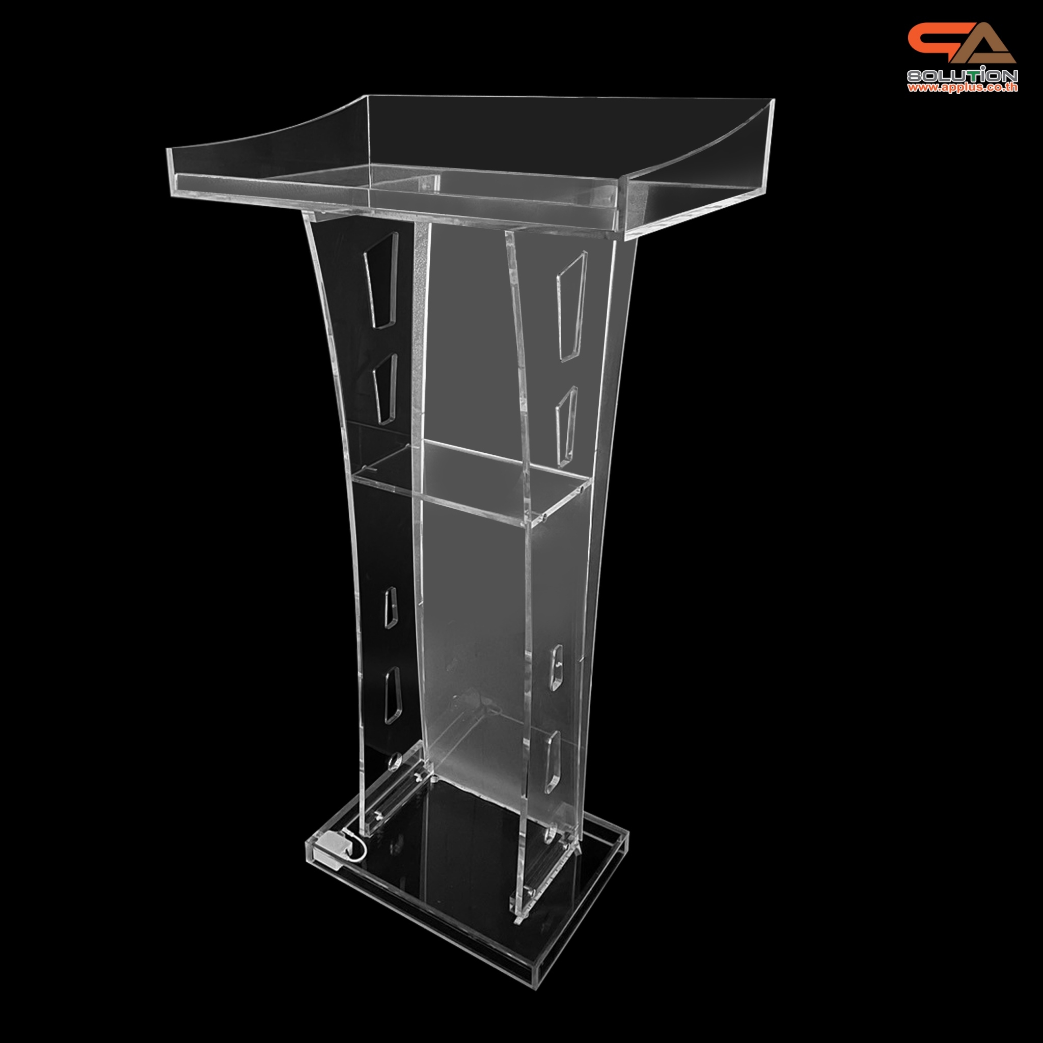 โพเดียมอะคริลิค เรืองแสงไฟ LED พร้อมรีโมทคอนโทรล รุ่น LED-03 ขนาด (W) 60 x (L) 40 x (H) 113 ซม.