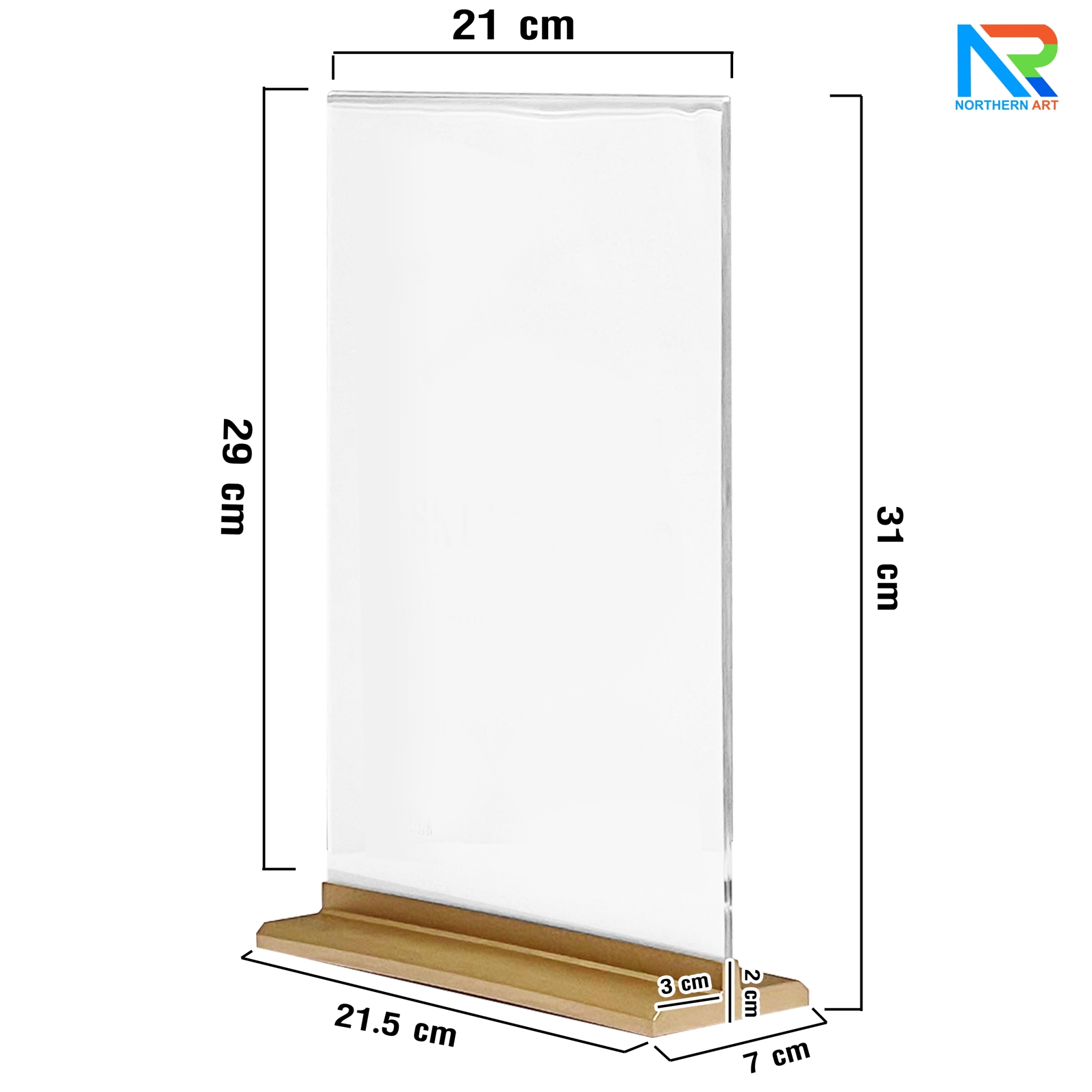 ป้ายตั้งโต๊ะ อะคริลิค ฐานพลาสติก สีทอง ขนาด A4 โชว์งานพิมพ์ได้ 2 หน้า ถอดประกอบได้