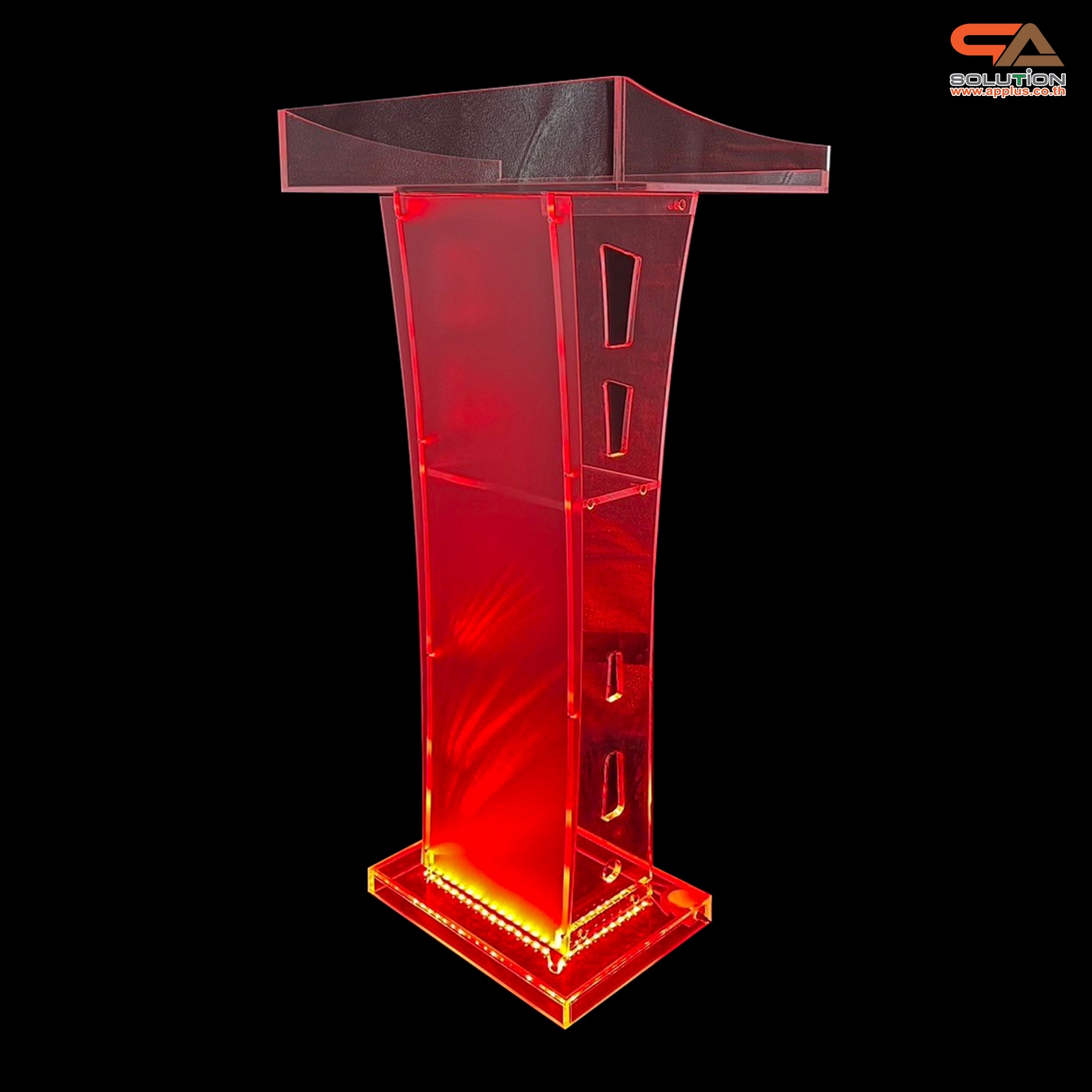 โพเดียมอะคริลิค เรืองแสงไฟ LED พร้อมรีโมทคอนโทรล รุ่น LED-03 ขนาด (W) 60 x (L) 40 x (H) 113 ซม.