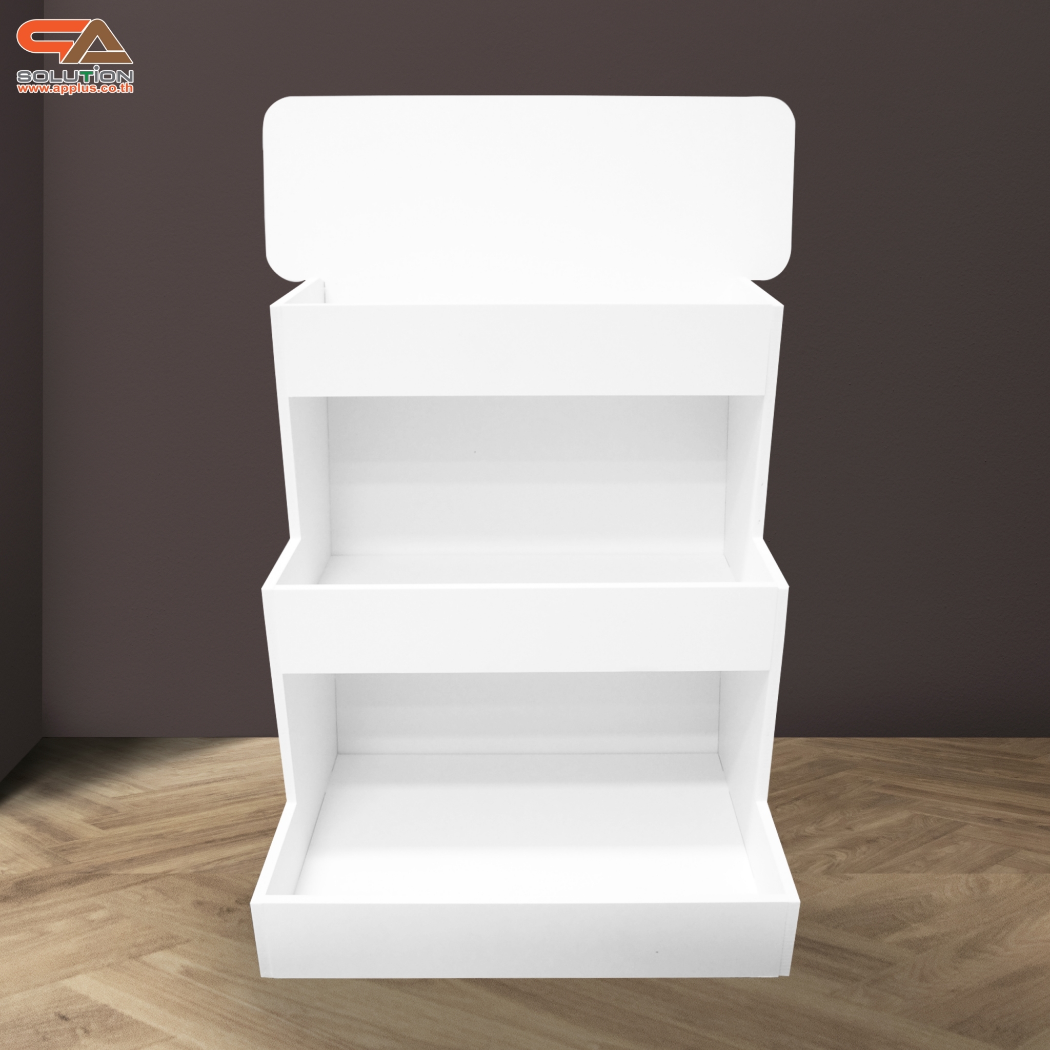 ชั้นวางสินค้าตั้งโต๊ะ TB12 พร้อมชั้นวาง 3 ชั้น ขนาด(W)35 x (D)30 x (H)65 ซม. วัสดุพลาสวูดหนา 8 มม.พร้อมงานพิมพ์