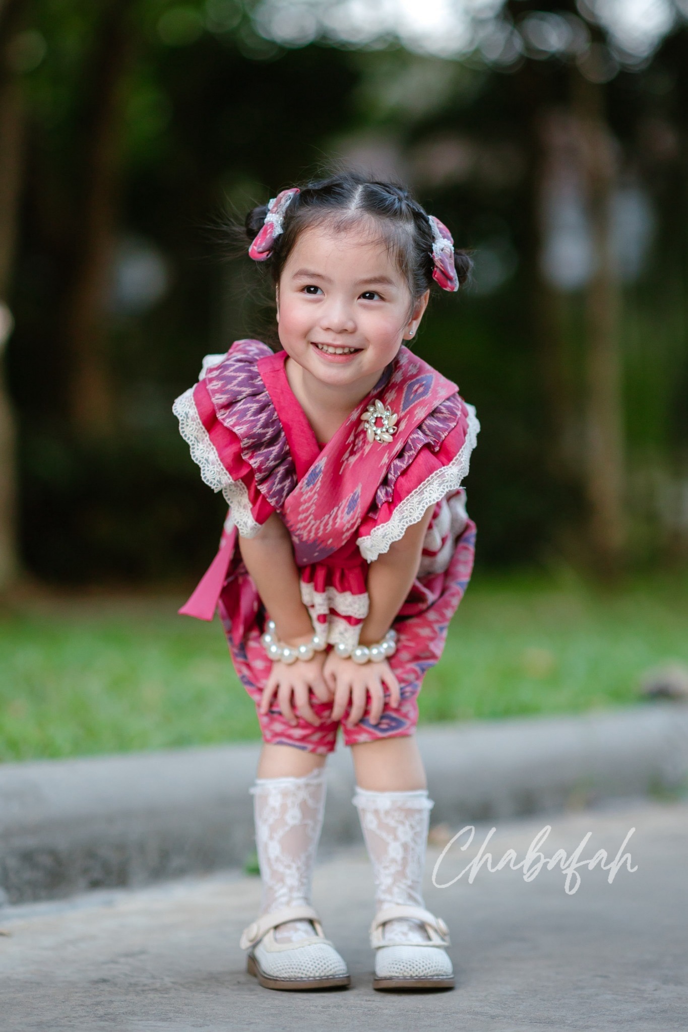 (เซต 4 ชิ้น) ชุดไทยแบรนด์ Chabafah รุ่น "ศิรินภา" สีแดง