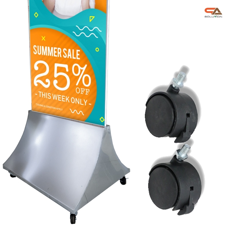 CLEARANCE SALE! ป้ายตั้งพื้น ฐานสแตนเลสเงาพร้อมล้อ ขนาด 60x160 ซม.ถอดประกอบได้ โชว์งานพิมพ์สองด้าน ( ราคาเฉพาะฐาน ไม่รวมแผ่น)