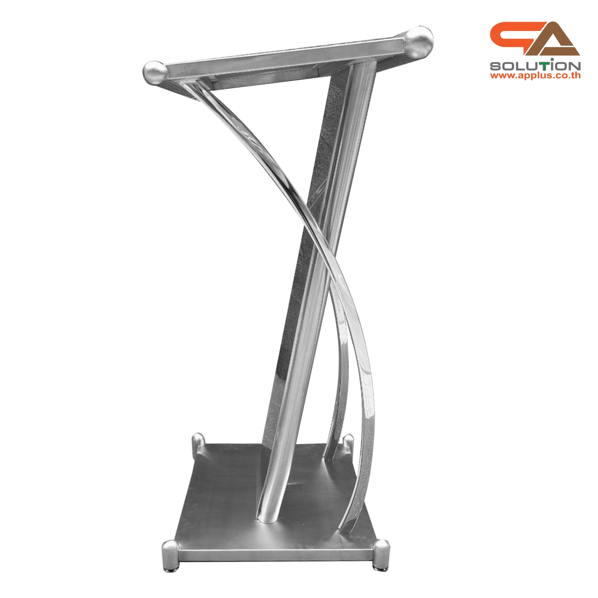 โพเดียมสแตนเลส แฮร์ไลน์ ST-01 ขนาด TOP (W)57 x (L)49 สูง (H)116 ซม. ตกแต่งสแตนเลสโค้งด้านข้าง เกรด304 แข็งแรงทนทาน