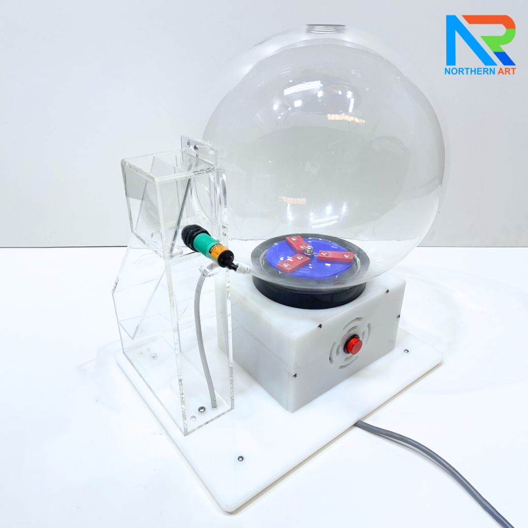 เกมส์จับฉลากไฟฟ้าทรงกลม ตั้งโต๊ะ ขนาด (W)35 X (L)30 X (H)45 cm. ตัวเกมส์หมุนเองอัตโนมัติ พร้อมระบบเซ็นเซอร์จับลูกบอล