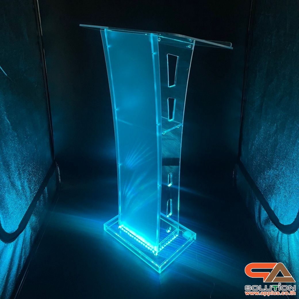 โพเดียมอะคริลิค เรืองแสงLED เปลี่ยนสีได้ พร้อมรีโมท TOP เอียงพร้อมกันตก ขนาด(W)60 x (L)40 x (H)114 cm.