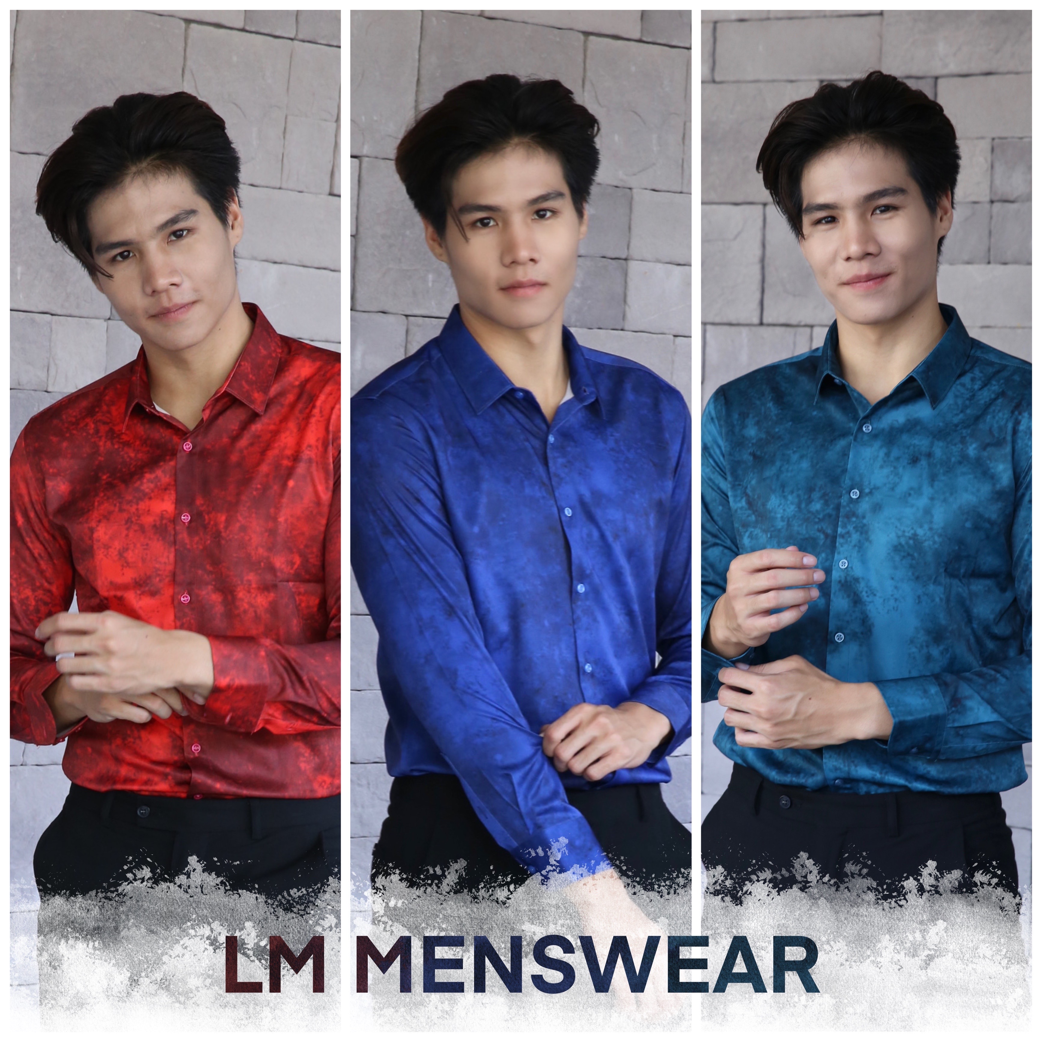 <Nature Collection> Red Lava / Ocean Blue / Forest Green เสื้อเชิ้ตลายแพทเทิร์น