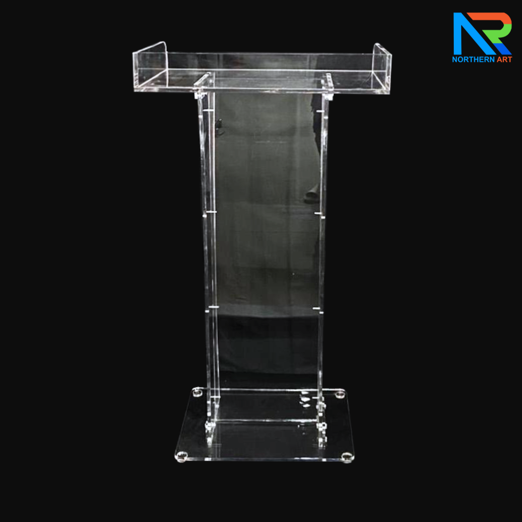 โพเดียม อะคริลิคใส ขนาด(W)60 x (L)42 x (H)109 cm. TOP ตรงพร้อมกันตก 3 ด้าน วัสดุอะคริลิคใส หนา 9.5 มม.