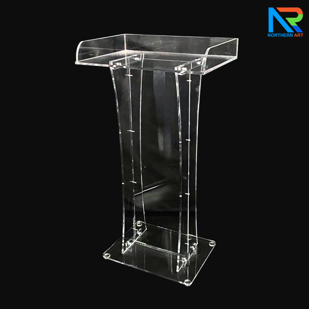 โพเดียม อะคริลิคใส ขนาด(W)60 x (L)42 x (H)109 cm. TOP ตรงพร้อมกันตก 3 ด้าน วัสดุอะคริลิคใส หนา 9.5 มม.