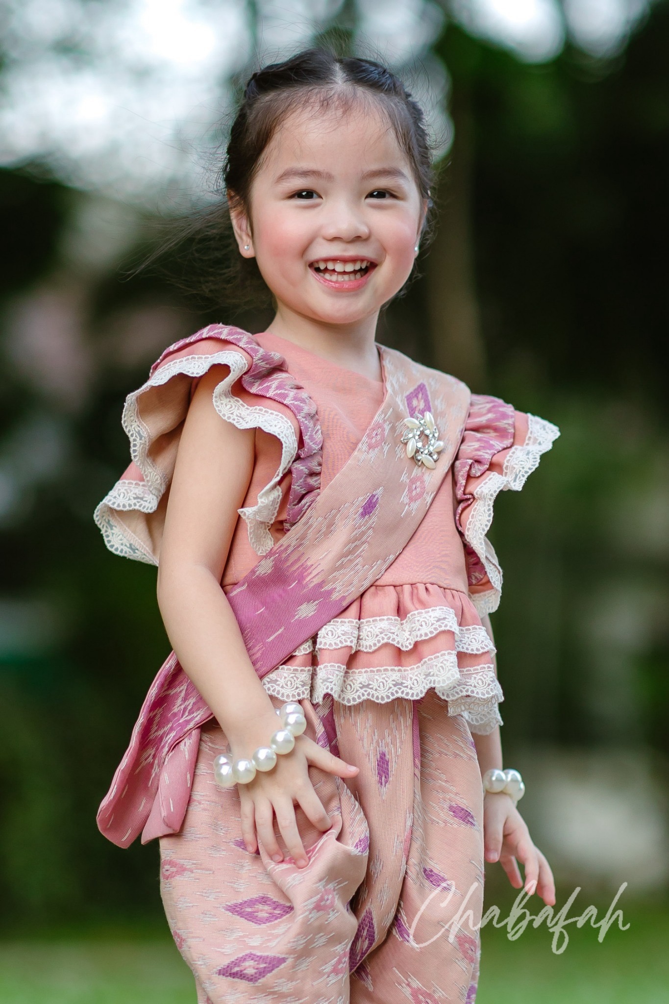 (เซต 4 ชิ้น) ชุดไทยแบรนด์ Chabafah รุ่น "ศิรินภา" สีชมพูพีช