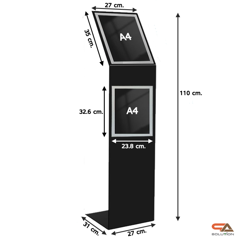CLEARANCE SALE! โปสเตอร์สแตนด์ตั้งพื้น รุ่นโชว์รูมรถ-แม่เหล็ก ขนาด A4 สีดำ ใส่งานพิมพ์ได้ 2 ที่ ด้านบนและด้านล่าง เปลี่ยนงานพิมพ์ได้ง่าย