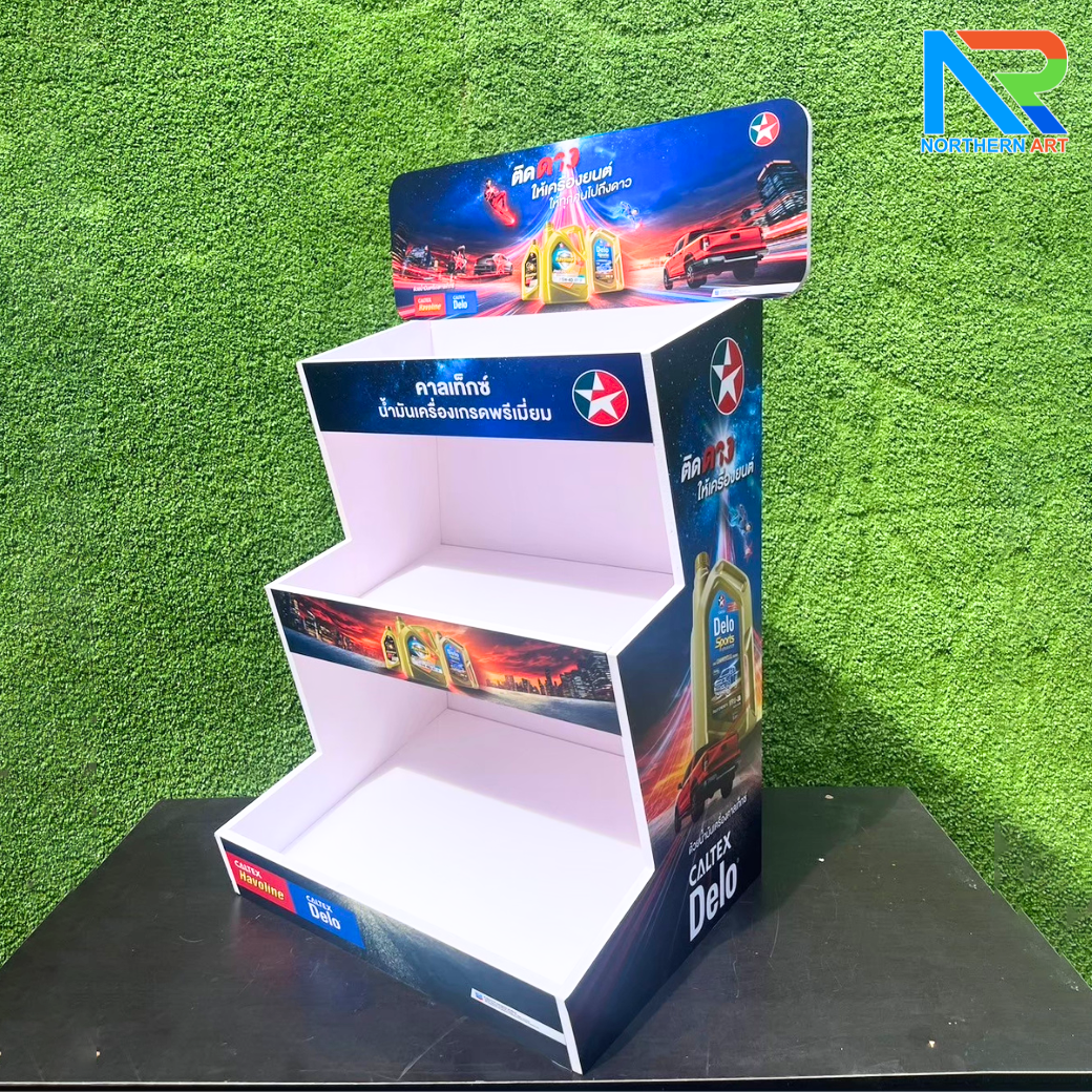 ชั้นวางสินค้าตั้งโต๊ะ TB12 พร้อมชั้นวาง 3 ชั้น ขนาด(W)35 x (D)30 x (H)65 ซม. วัสดุพลาสวูดหนา 8 มม.พร้อมงานพิมพ์