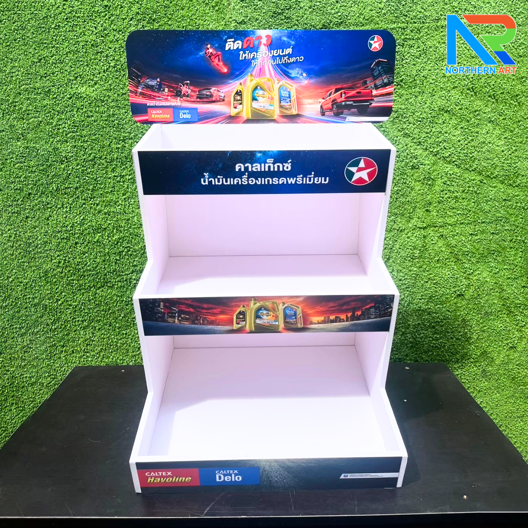 ชั้นวางสินค้าตั้งโต๊ะ TB12 พร้อมชั้นวาง 3 ชั้น ขนาด(W)35 x (D)30 x (H)65 ซม. วัสดุพลาสวูดหนา 8 มม.พร้อมงานพิมพ์