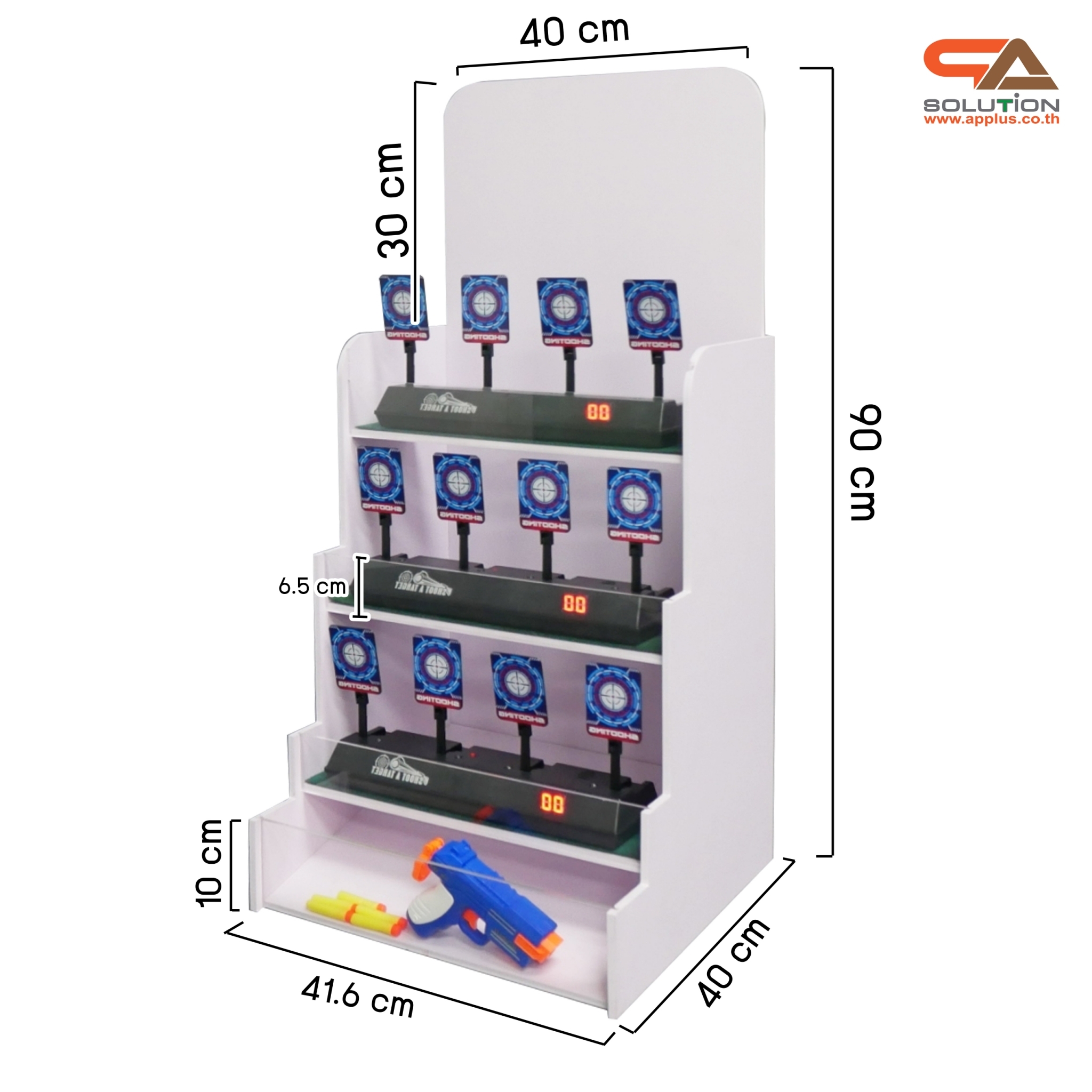 เช่าเกมส์ยิงเป้านิ่ง ตั้งโต๊ะ ขนาด (W)40 x (D)40 x (H)90 cm. พร้อมเป้านิ่ง 4 แผ่น 3 ชุด และปืนกระสุนโฟม 1 กระบอก