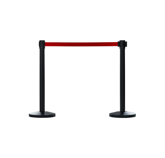 เช่าเสากั้นบริเขต เหล็กสีดำ พร้อมสายผ้าดึงกลับ สีแดง ดำ น้ำเงิน ฟ้า ( ราคาต่อเสา )