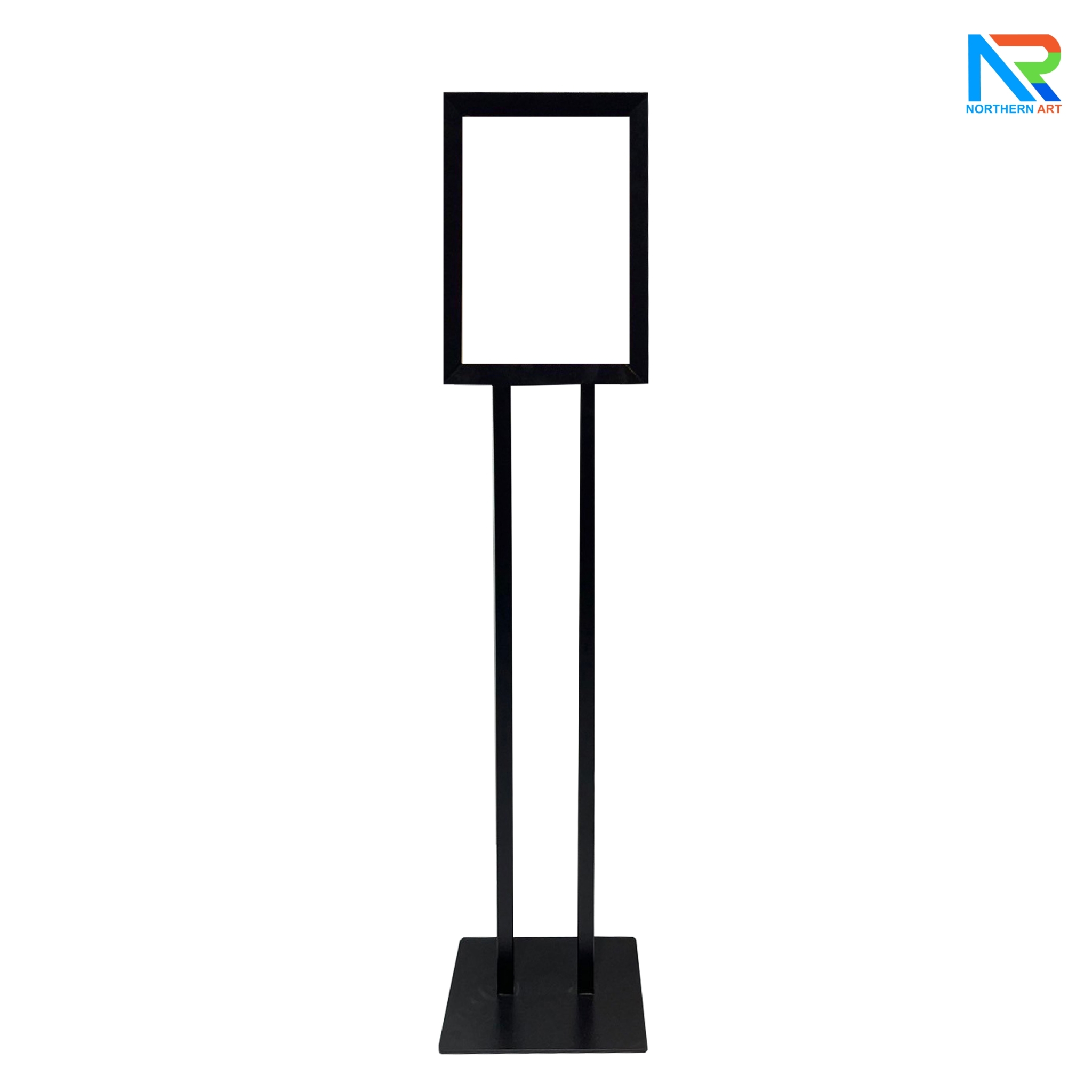 โปสเตอร์สแตนด์เหล็ก A4 สีดำ เสาคู่ ฐานเหลี่ยม ขนาด (W)26.5 x (L)35 x (H)128 cm. พร้อมแผ่นอะคริลิคใส 2 มม.2แผ่น สอดงานพิมพ์ด้านบน