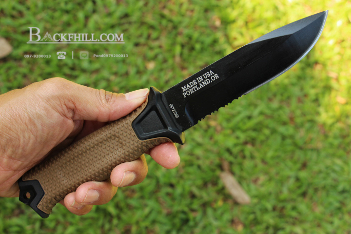 มีดใบตายสายลุย Gerber Strong Arm Semi Serrated Fixed Blade OEM สีน้ำตาล