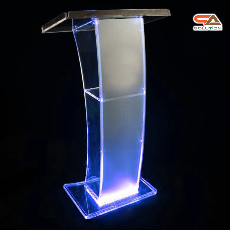 เช่าโพเดียมอะคริลิค LED-02 ขนาด (W) 60 x (L) 40 x (H) 108 cm. เรืองแสงLED เปลี่ยนสีได้ พร้อมรีโมท พร้อมบริการรับ-ส่ง กทมฯและปริมณฑล