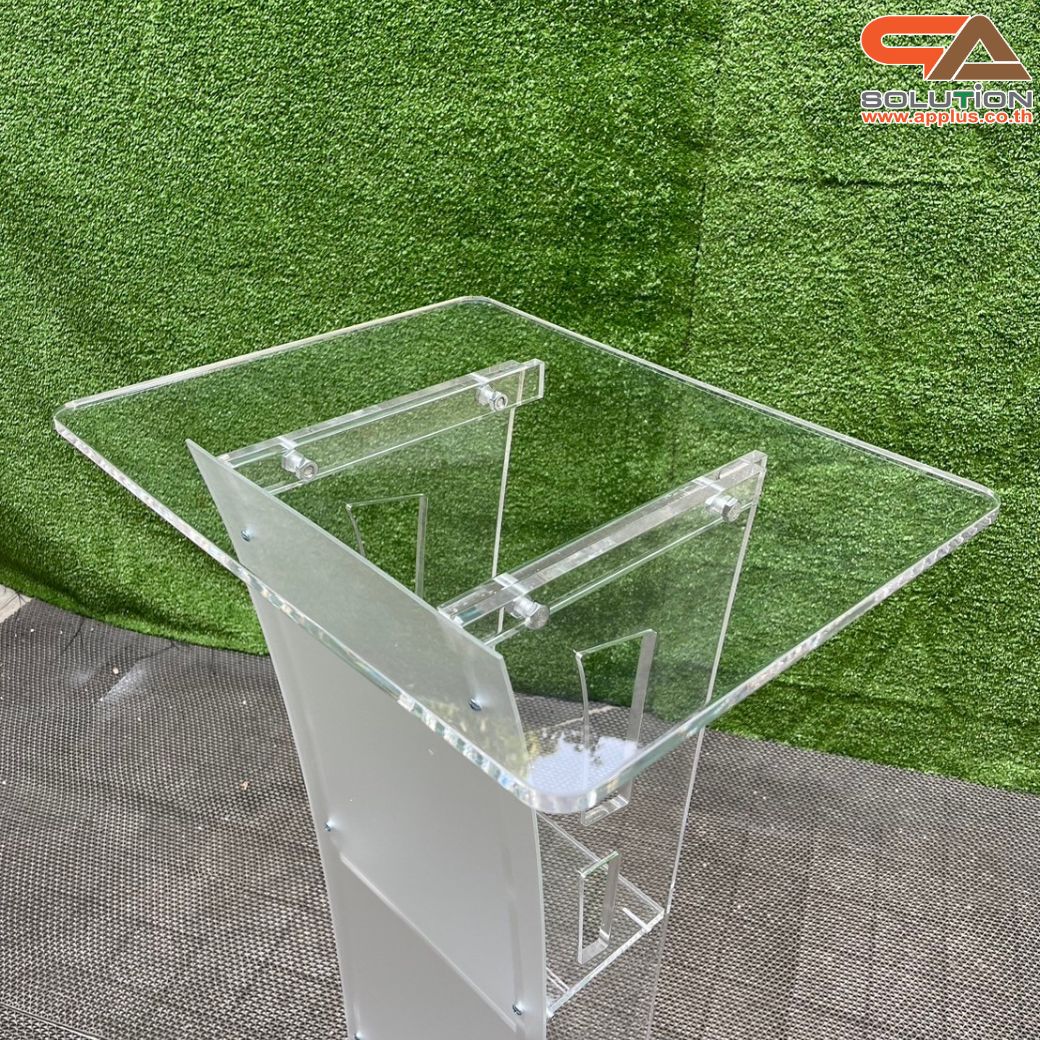 โพเดียมอะคริลิคใส รุ่น AC-11 ด้านหน้าอะคริลิคฝ้า TOP ตรง ขนาด (W)47 x (L)37 x (H)100 cm.