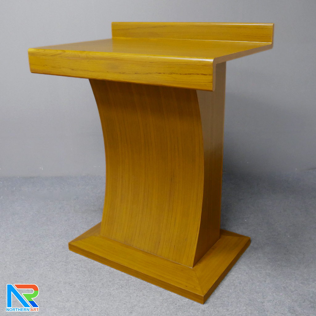 โพเดียมไม้ ยืนคู่ TOP ตรง สีสัก ขนาด (W)90 x (L)55 x (H)112 cm.