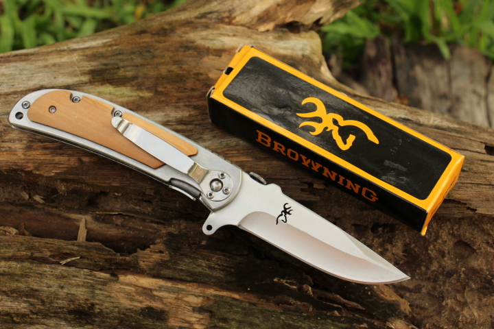 มีดพับ BROWNING Stainless Steel ประกับไม้สีครีม มีด OME เกรดดี