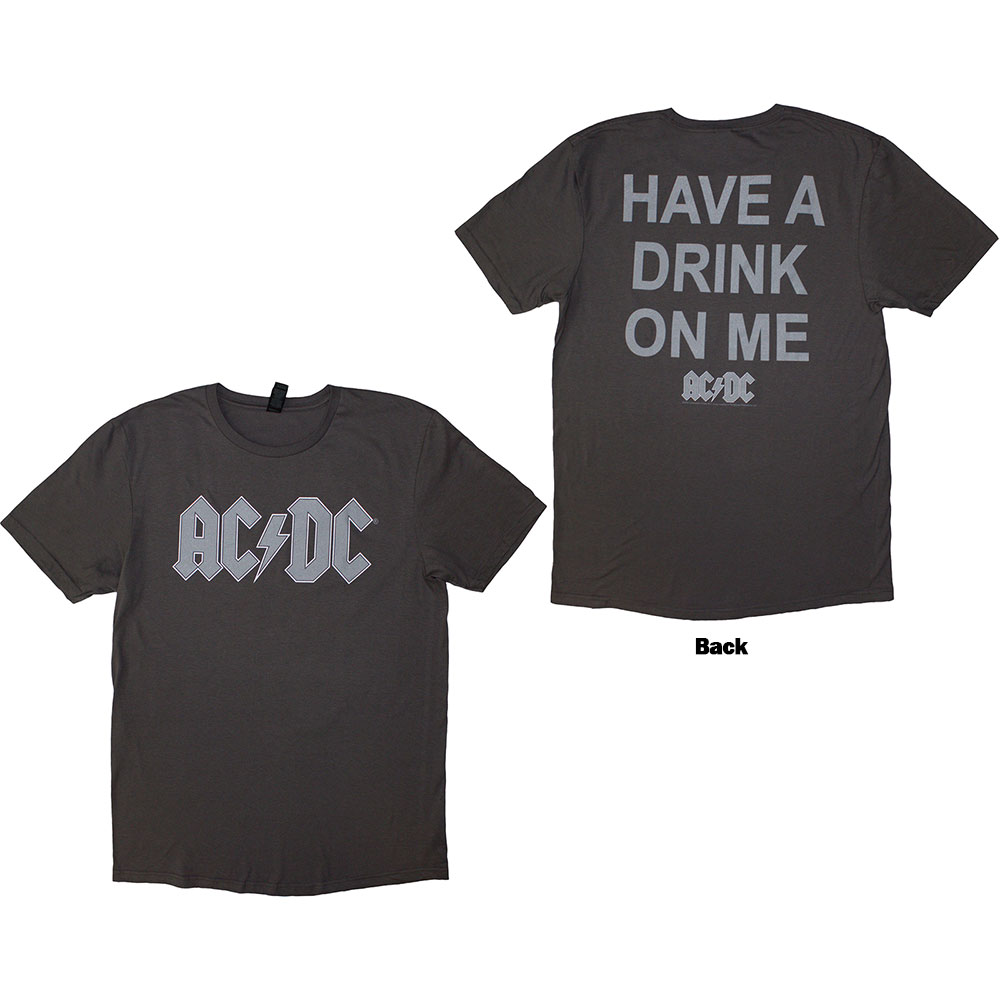 AC/DC Unisex T-Shirt: Have A Drink On Me (Back Print) GREY