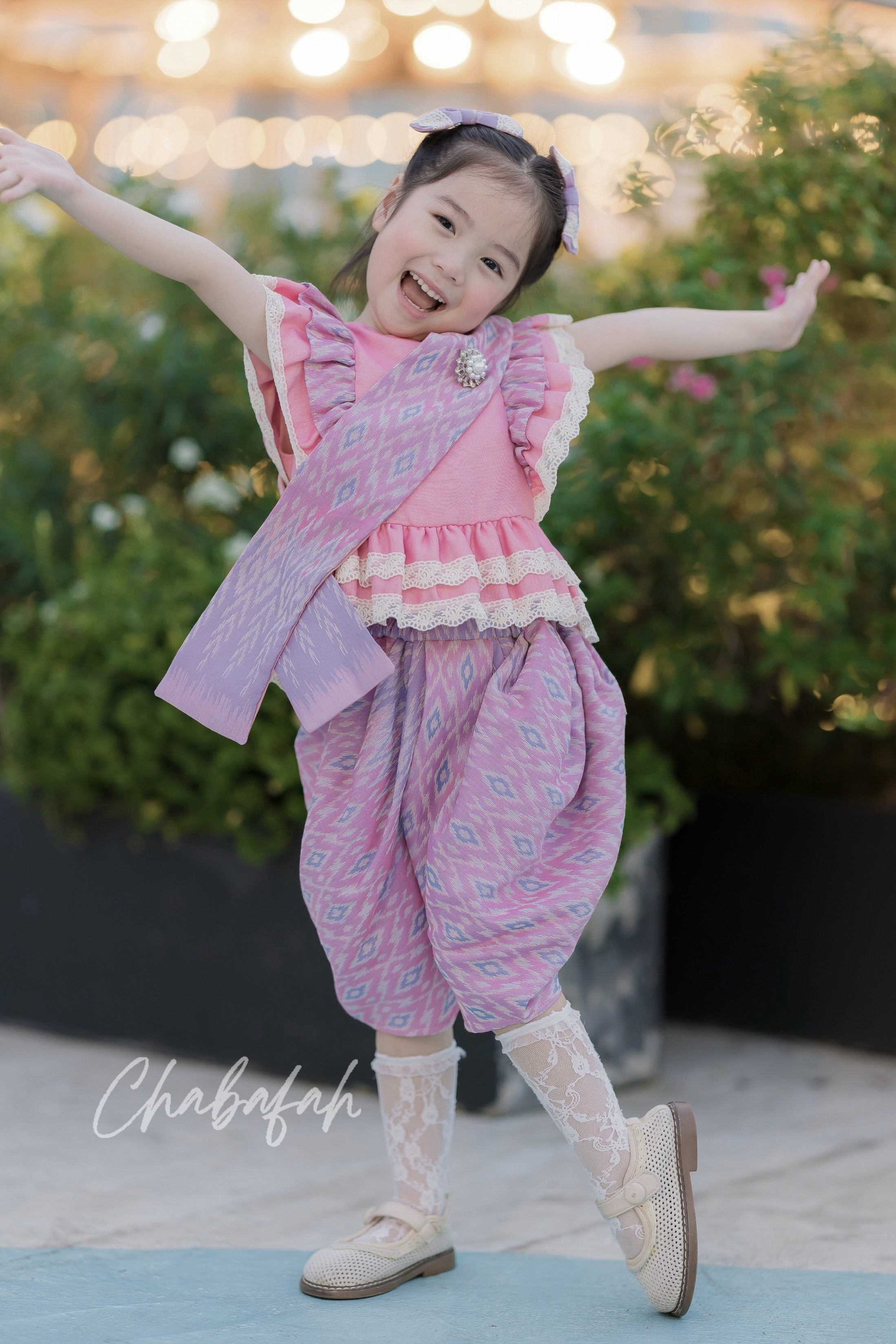 (เซต 4 ชิ้น) ชุดไทยแบรนด์ Chabafah รุ่น "ศิรินภา" สีชมพูหวาน