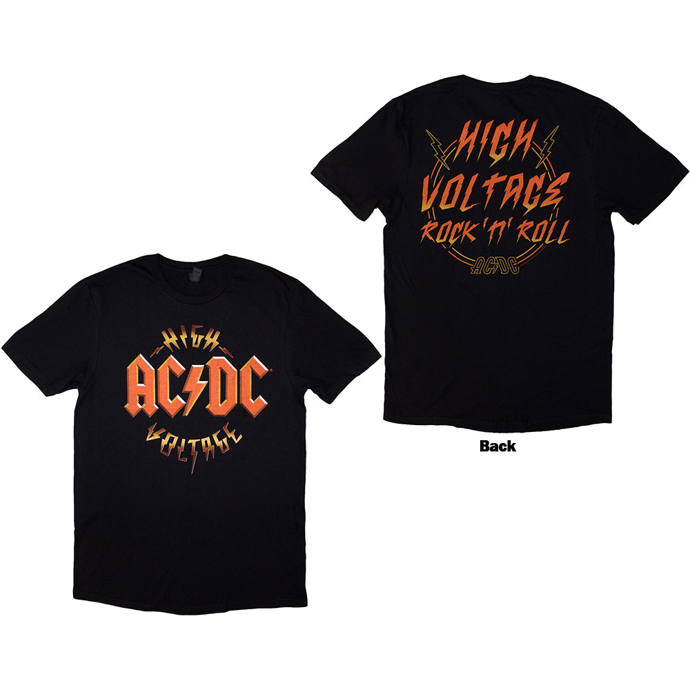 AC/DC Unisex T-Shirt: High Voltage RnR (Back Print) BLACK