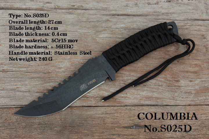 มีดใบตาย COLUMBIA รุ่น S025D สีรมดำ มีด FULL TANK สีเหล็กดิบใบลาย พร้อมซองไนลอน