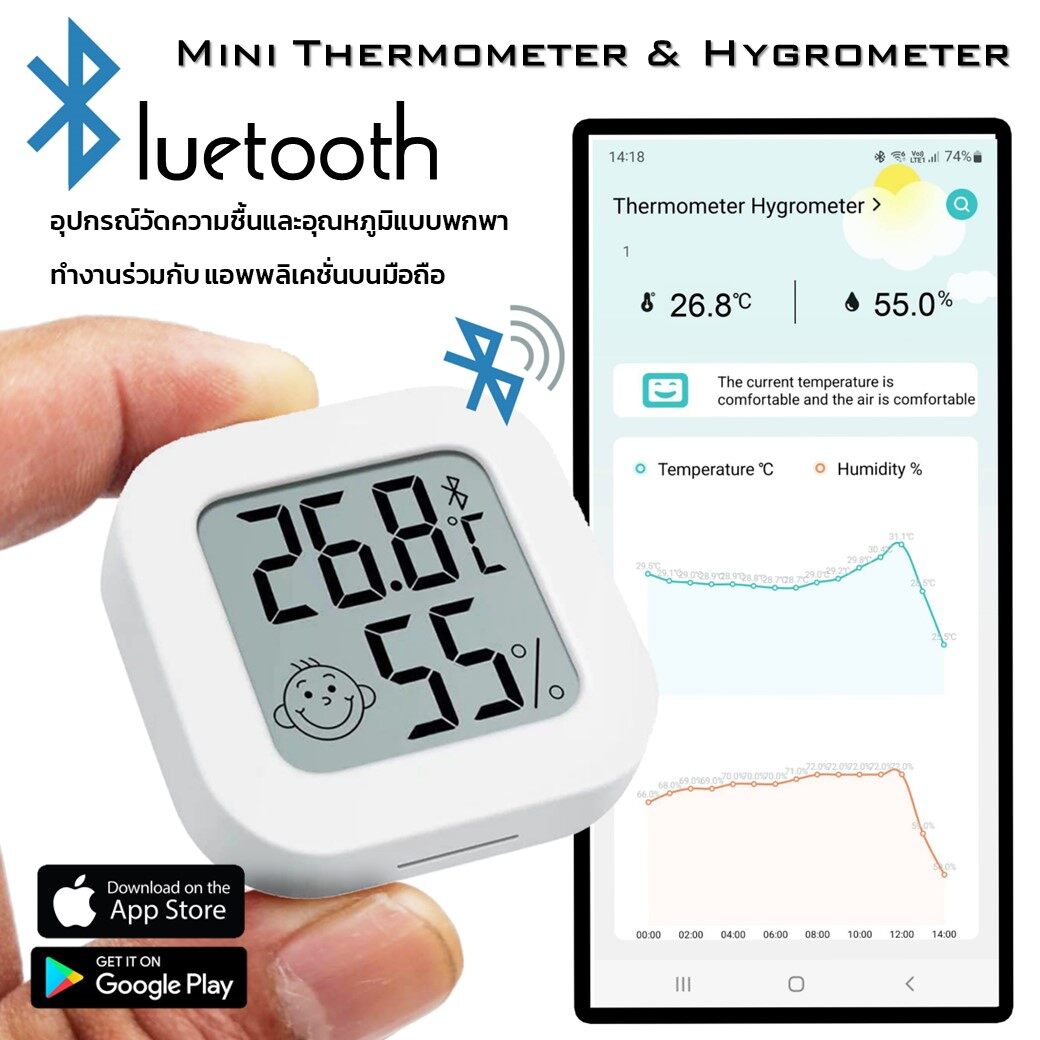 Mini thermometer & hygrometer รุ่นCX0726B Bluetooth APP เครื่องวัดอุณหภูมิและความชื้น Indoor ความชื้น & hygrometer รายงานทุกวันและทุกเดือน บน App ในมือถือ