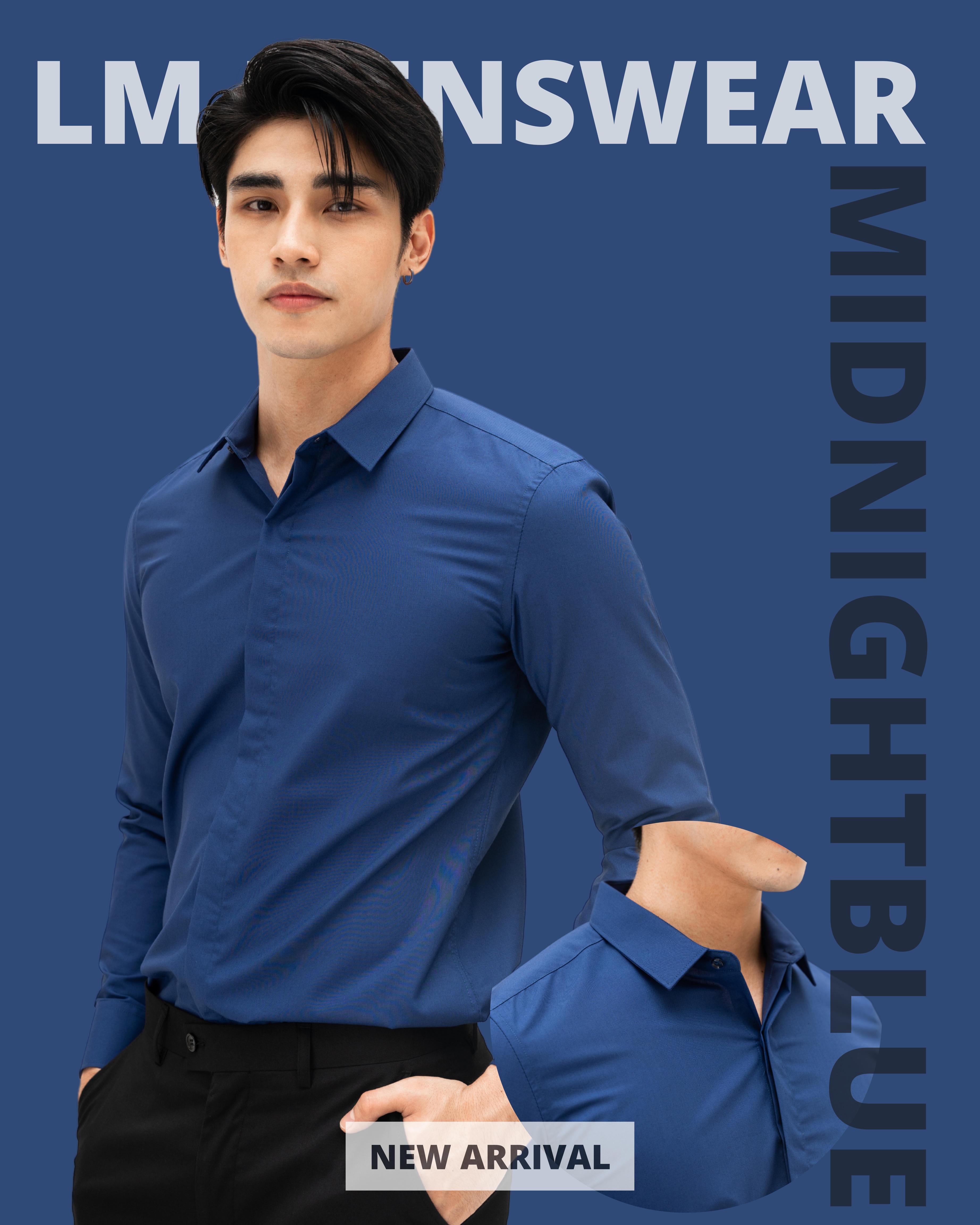 เสื้อเชิ้ตคุณภาพ คอปก 2 แบบ (ซ่อนกระดุม / โชว์กระดุม) สีน้ำเงินมิดไนท์ (Midnight Blue)