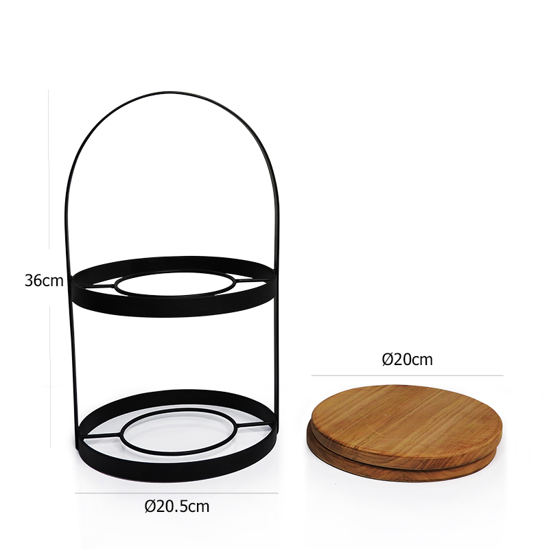 ขาเหล็ก 2 ชั้นวางจานไฮที เหล็กแบนกลมรวมแผ่นไม้สัก