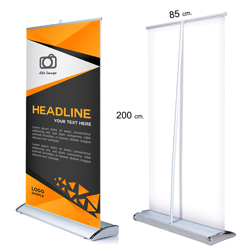 ROLL UP PREMIUM โรลอัพ ขนาด 85x200 ซม. รุ่นพรีเมี่ยม (หยดน้ำ) 1 หน้า วัสดุอะลูมิเนียมอย่างดี ม้วนเก็บได้ง่าย ฐานกว้าง แข็งแรง