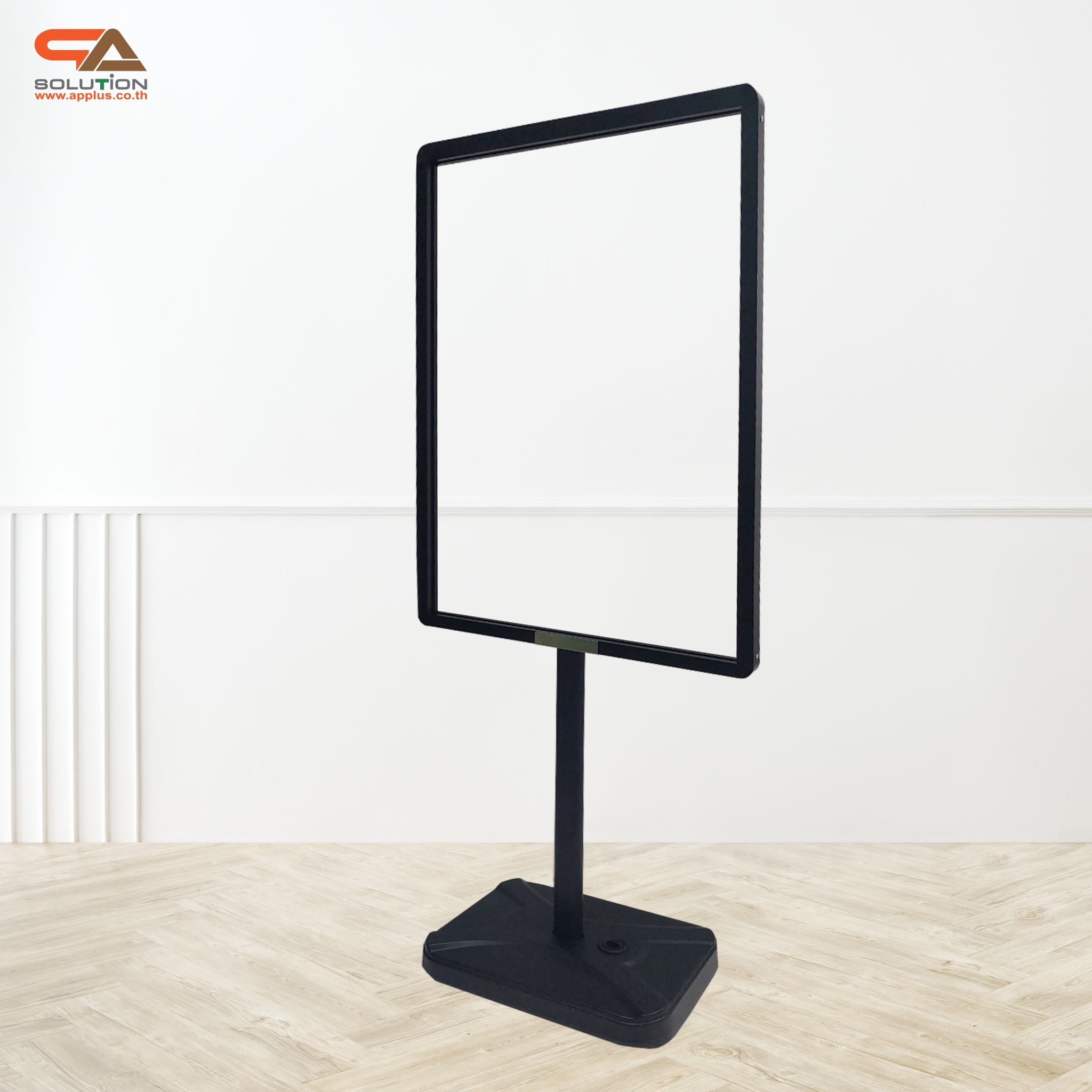 โปสเตอร์สแตนด์เหล็ก ฐานน้ำ สีดำ (W)60 x (L)80 x (H)151 cm. สอดงานด้านบน โชว์งานพิมพ์ 2 ด้าน