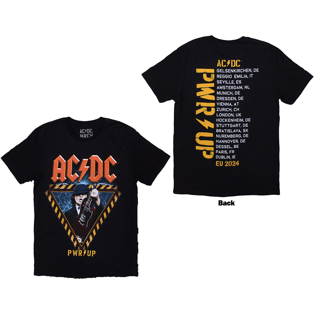 AC/DC Unisex T-Shirt: Angus Triangle PWR-UP EU Tour '26 (Back Print & Ex-Tour) GREY