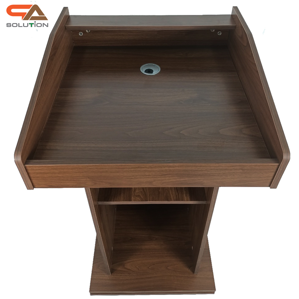 โพเดียมให้เช่า สีโอ๊ค โพเดียมไม้MDF ปิดผิวลายไม้สีบีช ทันสมัย พร้อมบริการรับ-ส่ง กทมฯและปริมณฑล