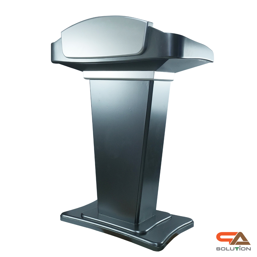 CLEARANCE SALE! โพเดียมไม้สีเทามุก รุ่น PD-07 ขนาดTOP 90 x 46 ซม.สูง 120 ซม. พร้อมชั้นวางของ(สินค้าตัวโชว์)