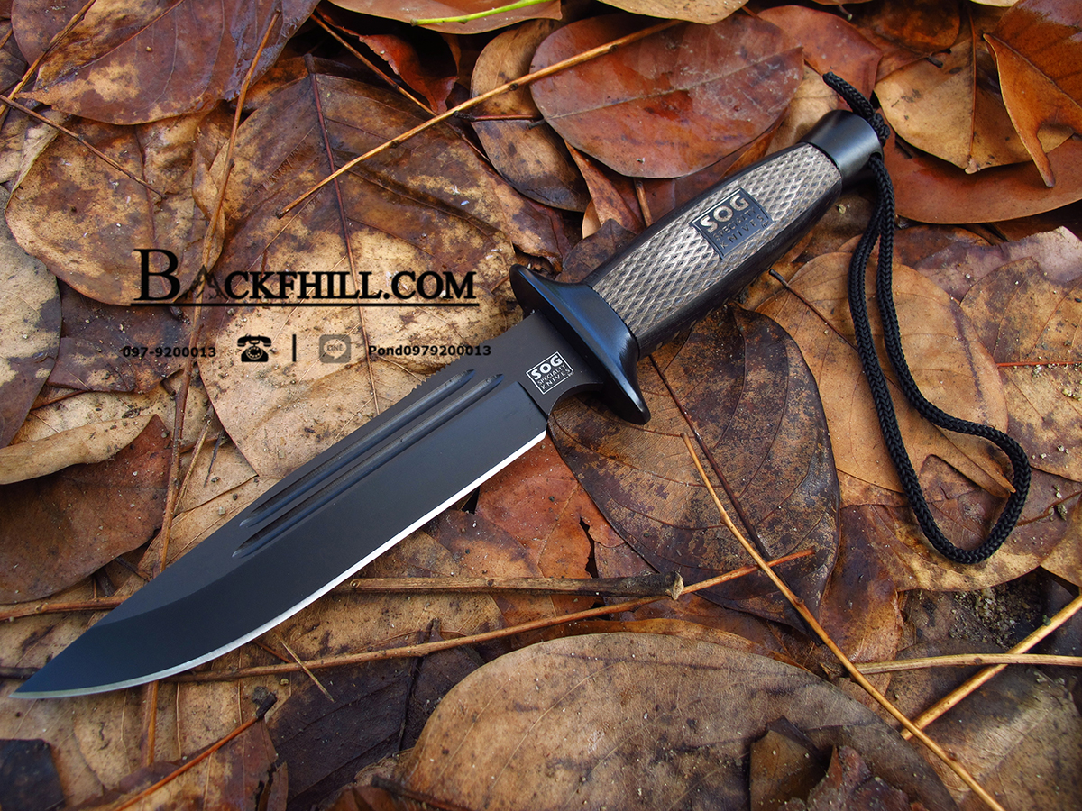 มีดโบวี่ SOG Bowie Knife ด้ามไม้บากลายสุดงาม พร้อมซองมีดพกพา