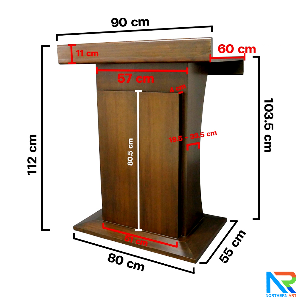 โพเดียมไม้ ยืนคู่ TOP ตรง สีโอ๊ค ขนาด (W)90 x (L)55 x (H)112 cm.