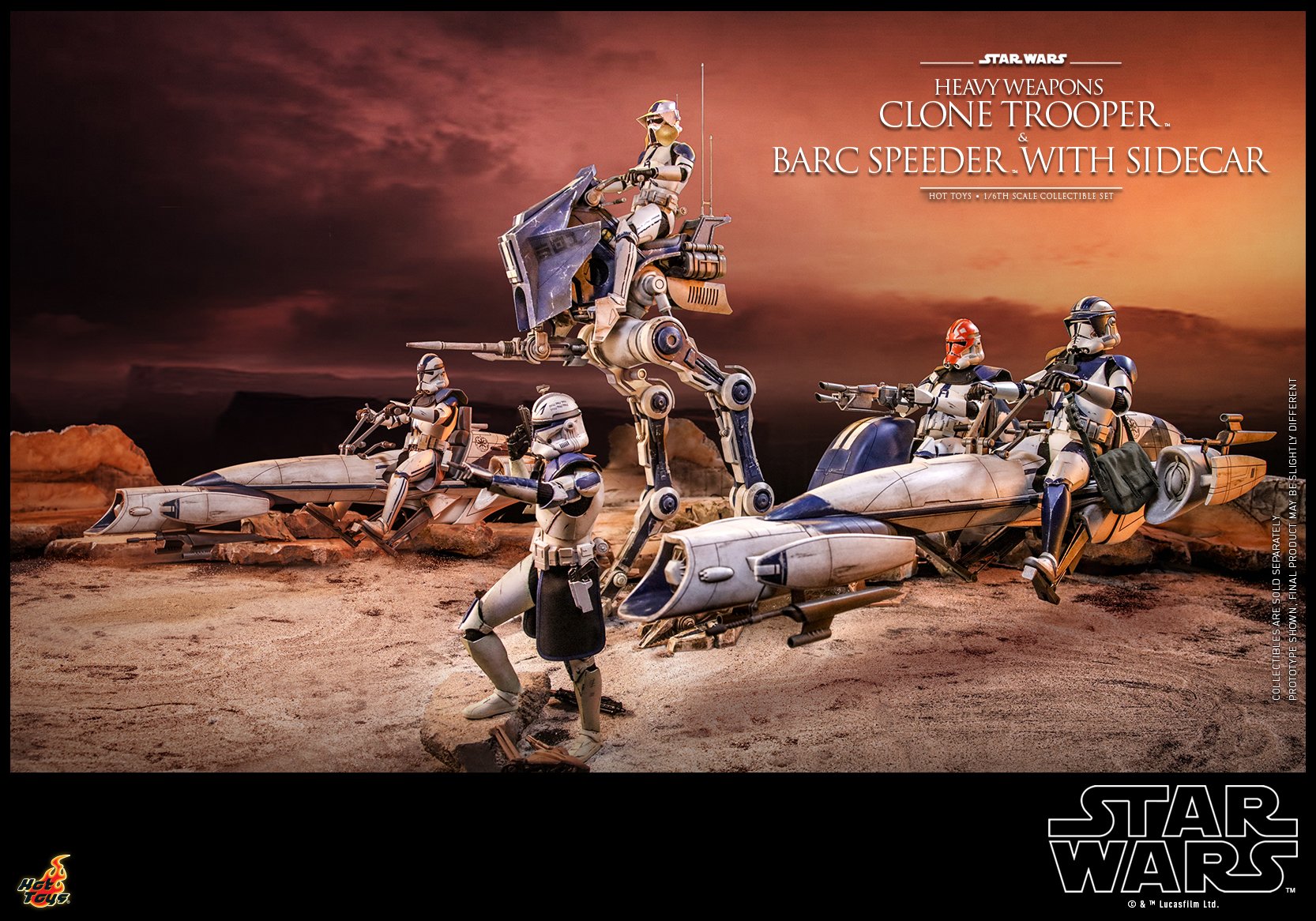 Hot Toys TMS077 1/6 Star Wars: The Clone Wars™ - Heavy Weapons Clone Trooper™ and BARC Speeder™ with Sidecar™