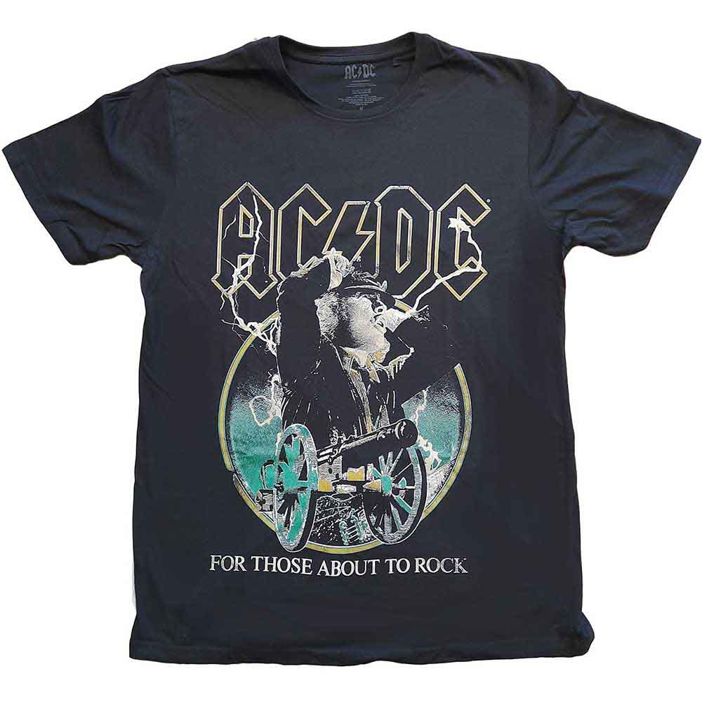 AC/DC Unisex T-Shirt: For Those About To Rock Yellow Outlines BLACK